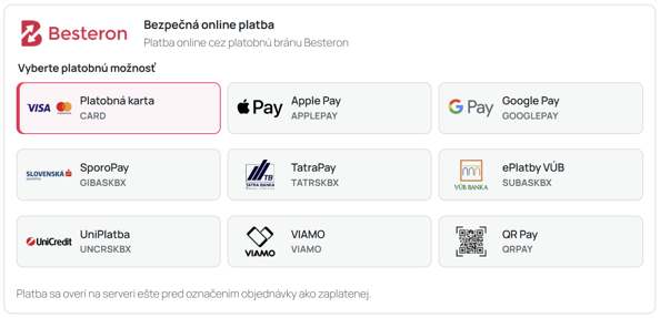 WooCommerce_platobna brana Besteron_zobrazenie metod