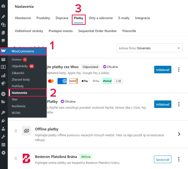 Woocommerce_platobna brána Besteron_nastavenia