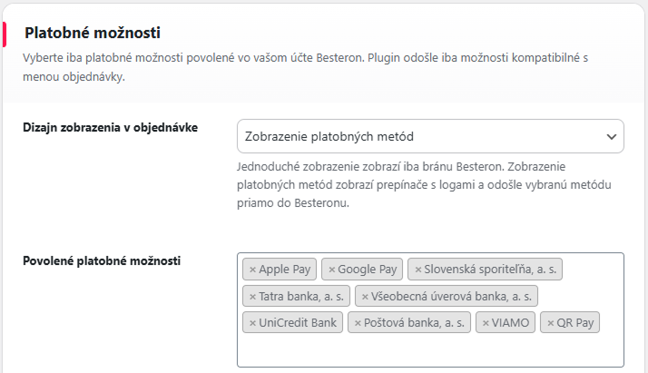 Woocommerce_platobna brana Besteron_nastavenie platobnych metod